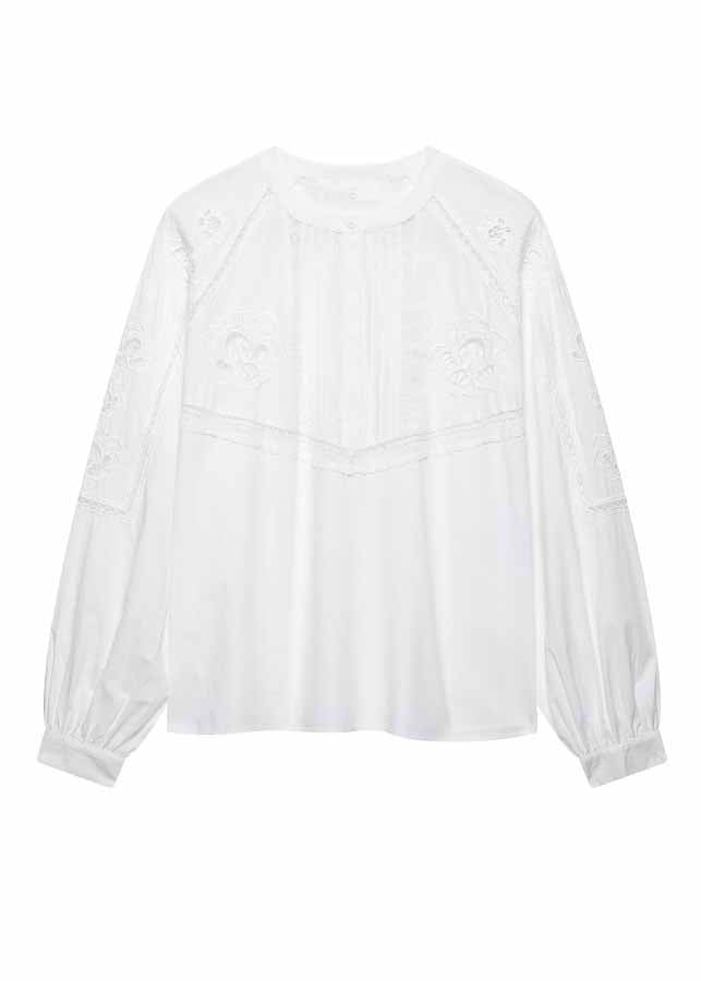 Chic White Hollow Out Embroidered Cotton Two Piece Set Fall