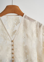 Chic White Jacquard Nail Bead Lace Tops Fall