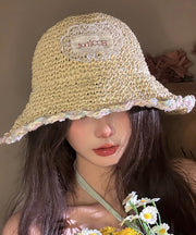 Chic White Lace Patchwork Straw Woven Bucket Hat