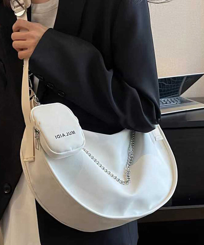 Chic White Large Capacity Canvas Hobo Bag
