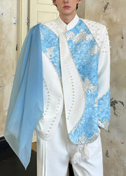 Chic White Nail Bead Sequins Patchwork Cotton Coats Men Fall