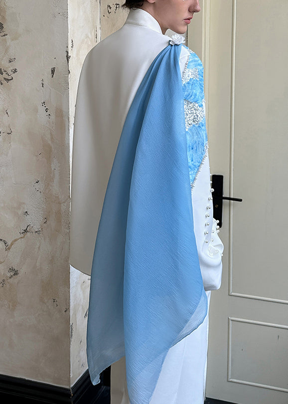 Chic White Nail Bead Sequins Patchwork Cotton Coats Men Fall