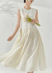 Chic White O-Neck Embroidered Patchwork Holiday Long Dress Summer