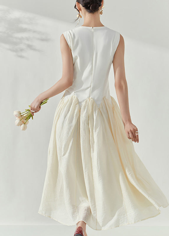 Chic White O-Neck Embroidered Patchwork Holiday Long Dress Summer