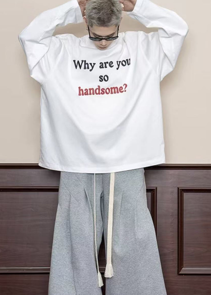 Chic White O Neck Graphic Cotton T Shirt Men Casual Clothing Spring