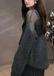 Chic White Oversized Patchwork Knitted Tops Fall