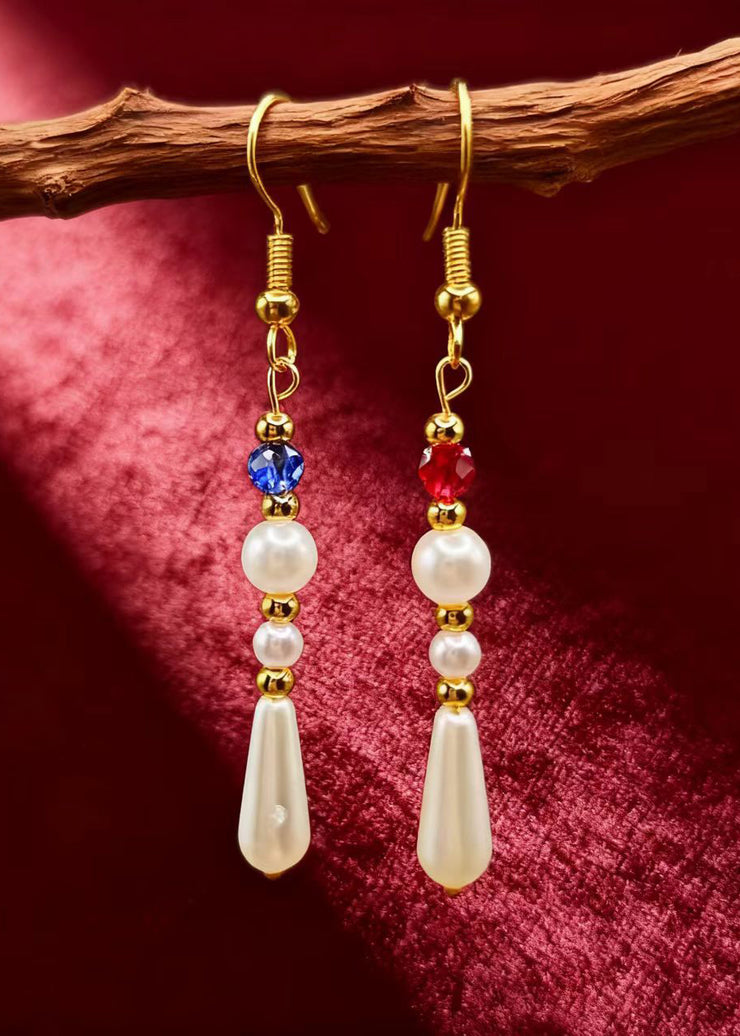 Chic White Pearl Asymmetrical Design Drop Earrings