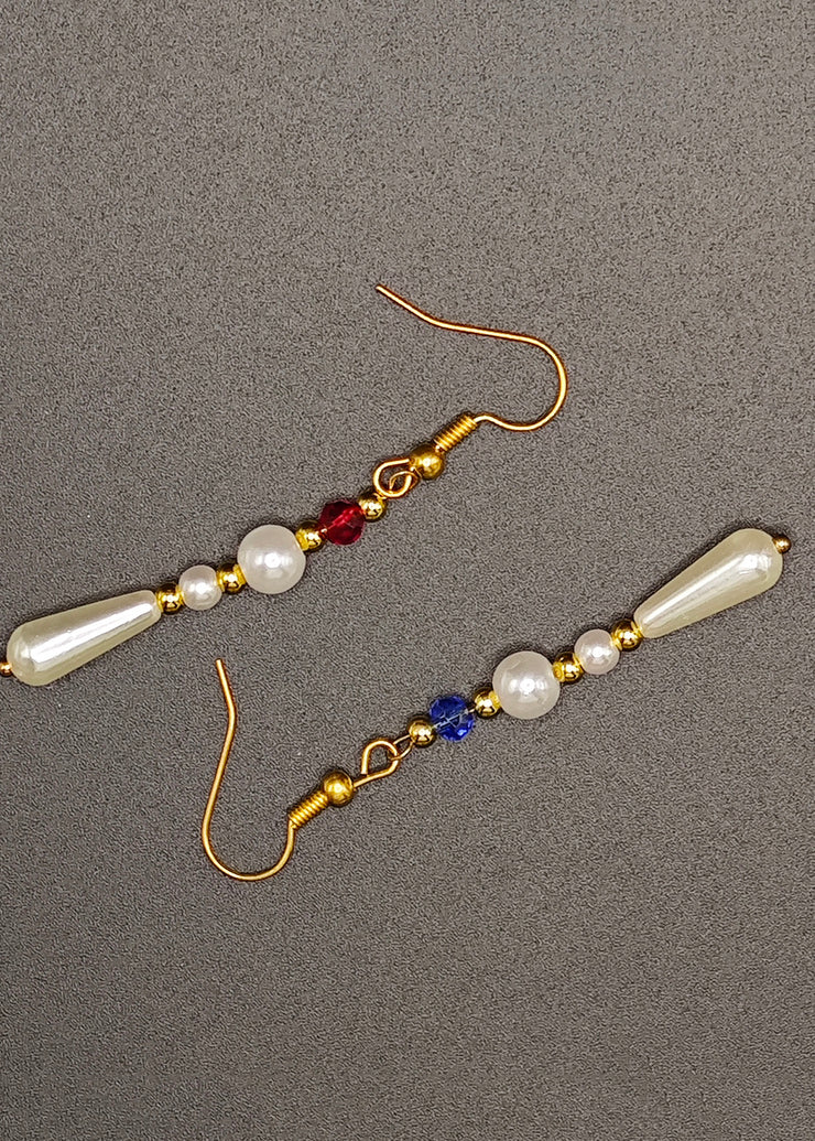 Chic White Pearl Asymmetrical Design Drop Earrings