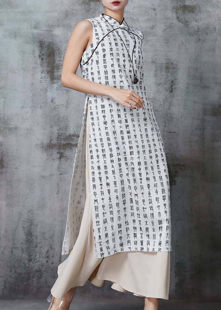 Chic White Print Cotton Oriental Two Piece Set Women Clothing Summer