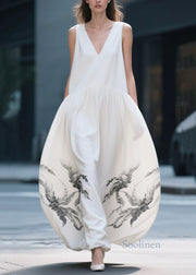 Chic White Print Exra Large Hem Chiffon Beach Dress Summer