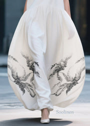Chic White Print Exra Large Hem Chiffon Beach Dress Summer