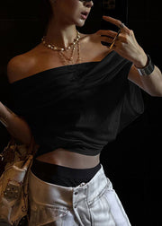 Chic White Slash Neck Asymmetrical Cotton T Shirt Tops Summer