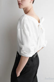 Chic White Slash Neck Back Lace Up Linen Shirts Spring
