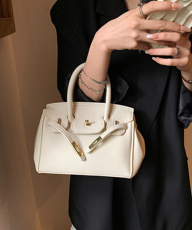 Chic White Solid Durable Faux Leather Tote Handbag