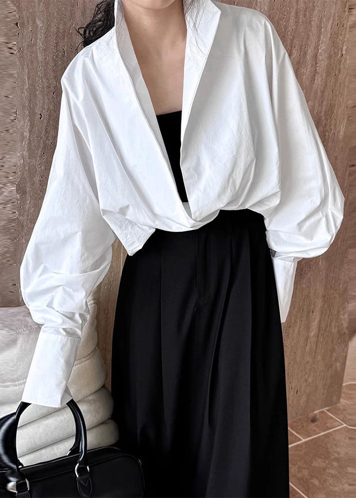 Chic White Stand Collar Solid Shirts Spring