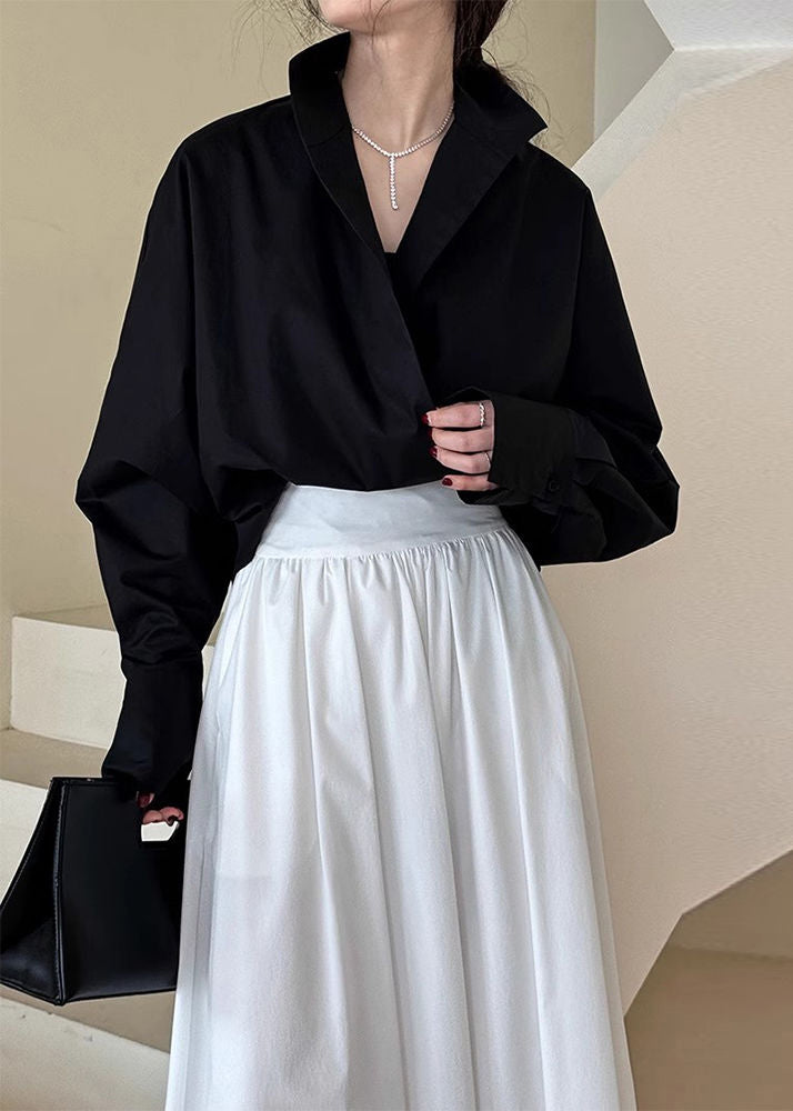 Chic White Stand Collar Solid Shirts Spring