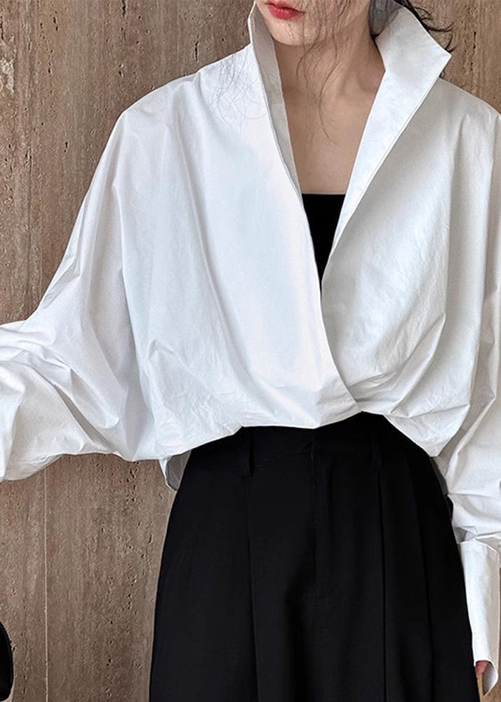 Chic White Stand Collar Solid Shirts Spring