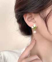 Chic White Sterling Silver Alloy Pearl Tulip Stud Earrings