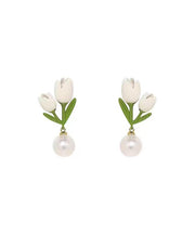 Chic White Sterling Silver Alloy Pearl Tulip Stud Earrings