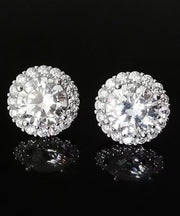 Chic White Sterling Silver Zircon Men Stud Earrings