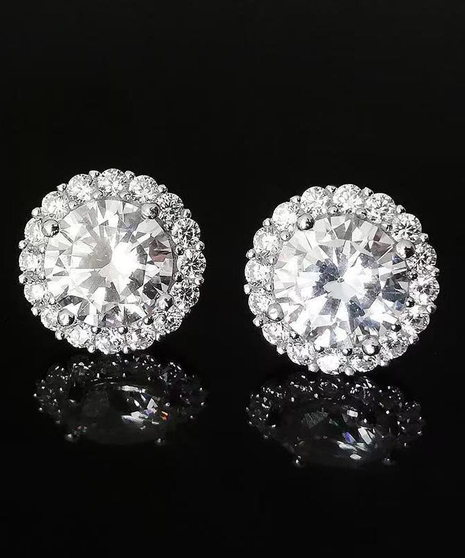 Chic White Sterling Silver Zircon Men Stud Earrings