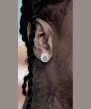 Chic White Sterling Silver Zircon Men Stud Earrings