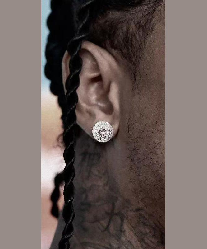 Chic White Sterling Silver Zircon Men Stud Earrings