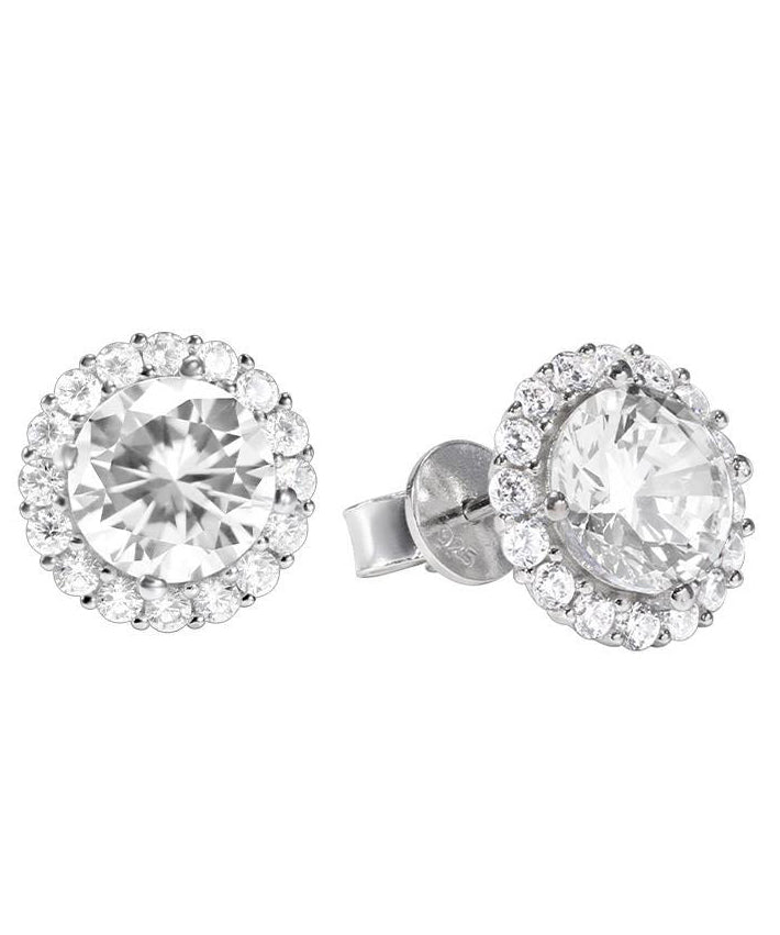 Chic White Sterling Silver Zircon Men Stud Earrings