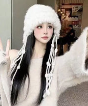Chic White Tassel Rabbit Wool Knit Bonnie Hat