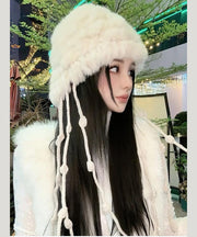 Chic White Tassel Rabbit Wool Knit Bonnie Hat