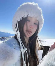 Chic White Tassel Rabbit Wool Knit Bonnie Hat