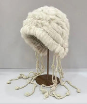 Chic White Tassel Rabbit Wool Knit Bonnie Hat