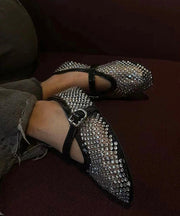 Chic White Zircon Buckle Strap Hollow Out Flat Shoes
