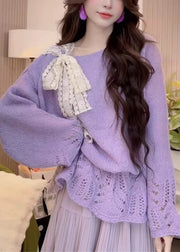 Chic Yellow Hollow Out Bow Knit Sweaters Fall