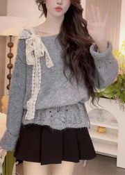 Chic Yellow Hollow Out Bow Knit Sweaters Fall