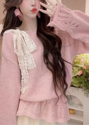 Chic Yellow Hollow Out Bow Knit Sweaters Fall