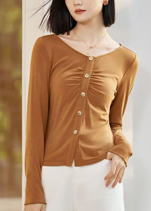 Chic Yellow Patchwork Cozy Solid Tops Fall
