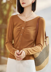 Chic Yellow Patchwork Cozy Solid Tops Fall