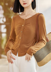 Chic Yellow Patchwork Cozy Solid Tops Fall