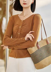 Chic Yellow Patchwork Cozy Solid Tops Fall
