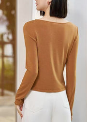 Chic Yellow Patchwork Cozy Solid Tops Fall