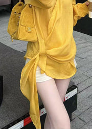 Chic Yellow Peter Pan Collar Asymmetrical Cotton Shirts Fall