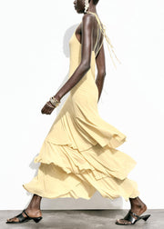 Chic Yellow Ruffled Patchwork Chiffon Spaghetti Strap Dress Summer