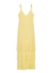 Chic Yellow Ruffled Patchwork Chiffon Spaghetti Strap Dress Summer