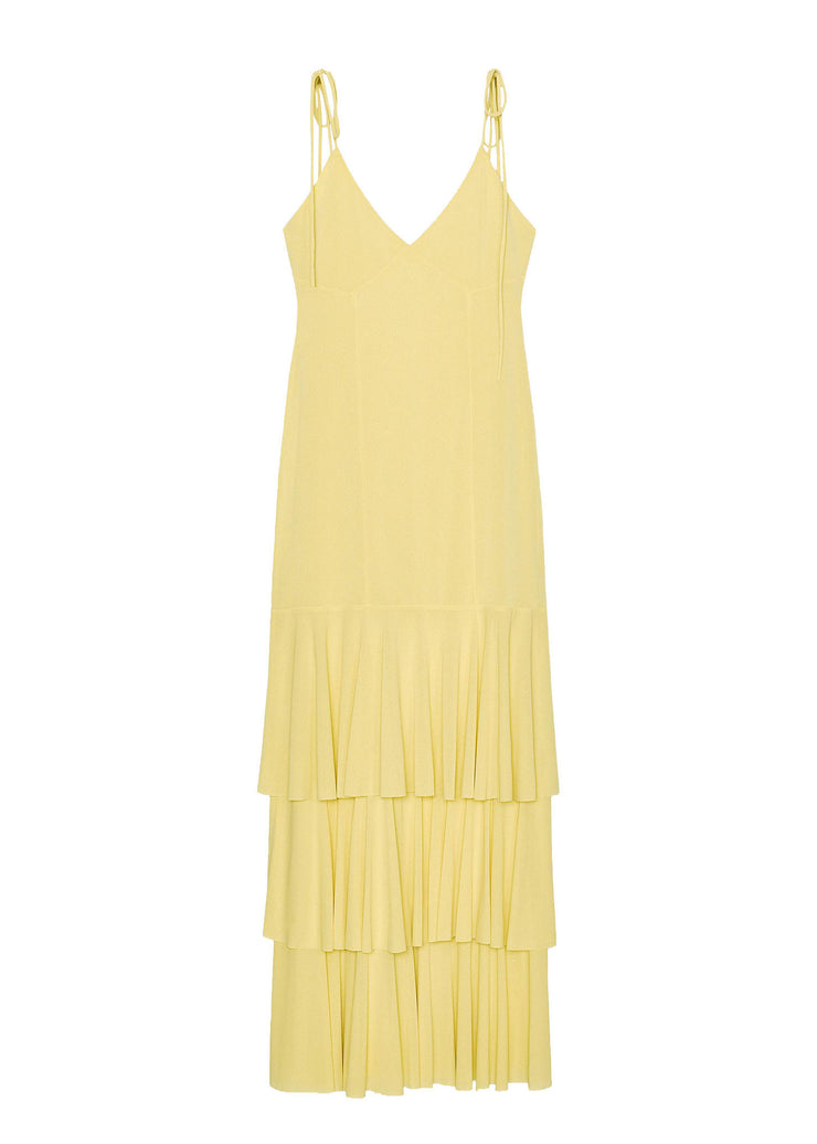Chic Yellow Ruffled Patchwork Chiffon Spaghetti Strap Dress Summer