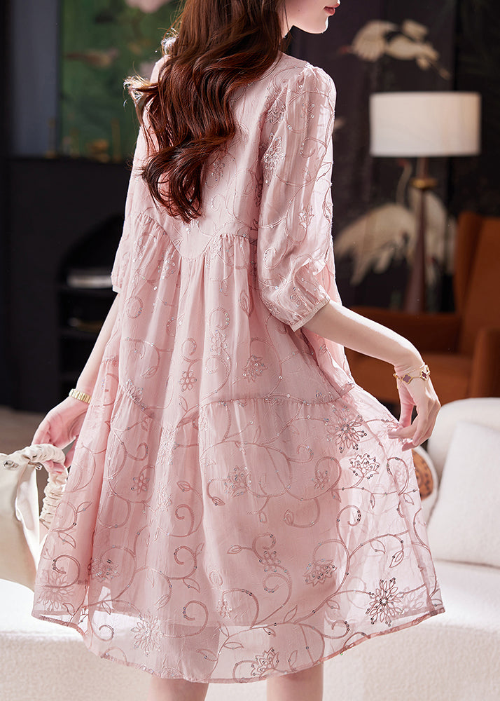 Chic Yellow Sequins Embroidered Patchwork Cotton Dress Summer