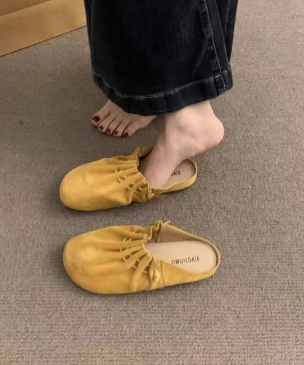 Chic Yellow Suede Wrinkled Splicing Slide Sandals