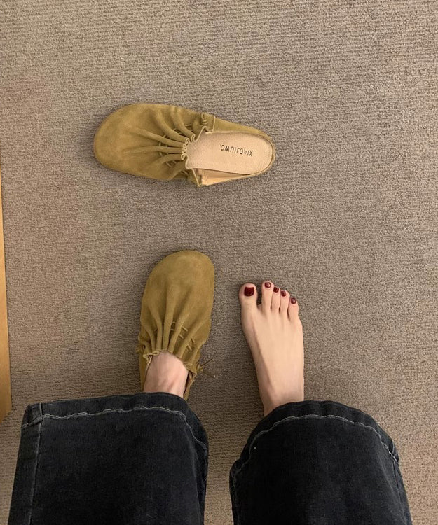 Chic Yellow Suede Wrinkled Splicing Slide Sandals