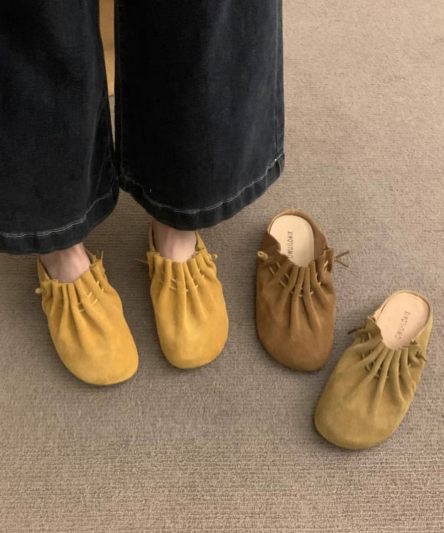Chic Yellow Suede Wrinkled Splicing Slide Sandals