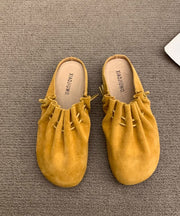 Chic Yellow Suede Wrinkled Splicing Slide Sandals